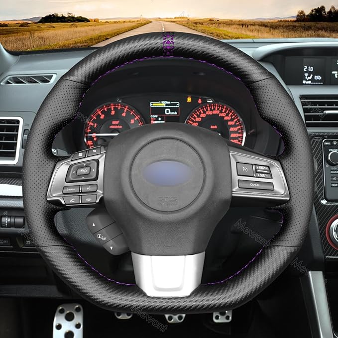 MEWANT Matte Carbon Fiber&Genuine Leather Steering Wheel Cover for Subaru WRX 2015-2021 / WRX STI 2015-2021 Steering Wheel Cover Accessories