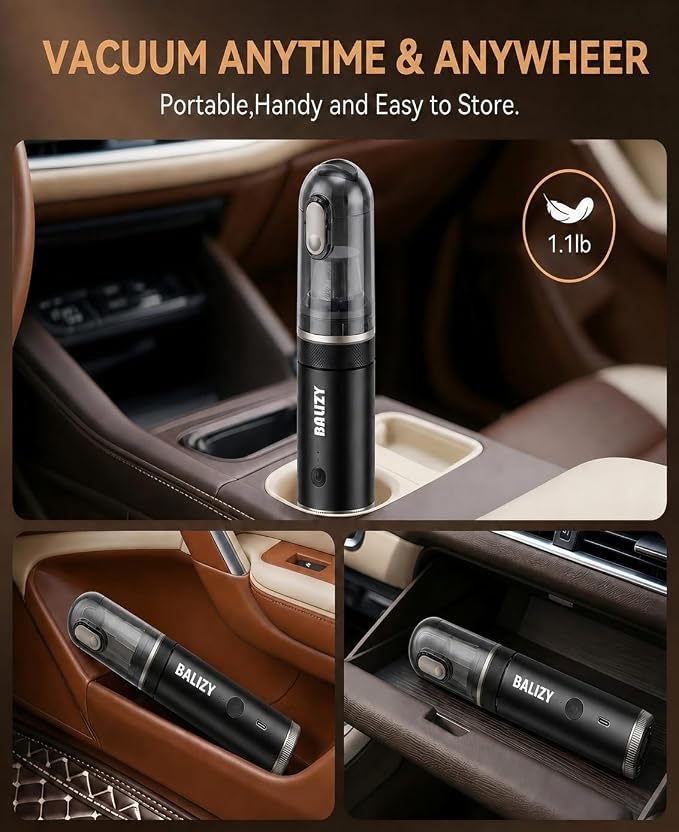 Handheld Vacuum，4-in-1 Cordless Car Vacuum Cleaner&Air Blower,Black | Aluminum alloy body，4 Suction Modes, 20KPa Suction Power,Portable Rechargeable, For Car, Pet Hair, Home, Office