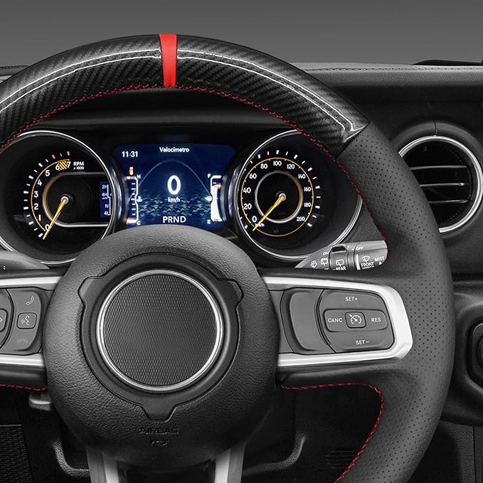 MEWANT Steering Wheel Cover for Jeep Gladiator (JT) 2020-2024 / Wrangler (JL) 2019-2024 / Wrangler Unlimited 2018-2023 Hand-Stitched Leather Car Steering Wrap for Jeep
