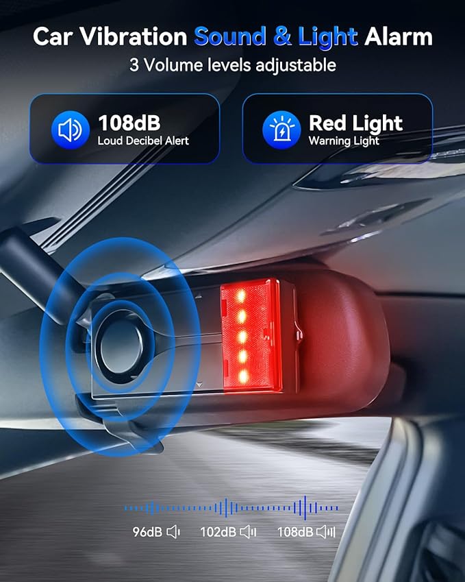 108dB Car Alarm System, Car Anti-Theft Vibration Sensor Alarm & Red Light, Wireless Remote Anti Theft Vehicle Device with Magnetic Install Design for RV, SUV, Truck