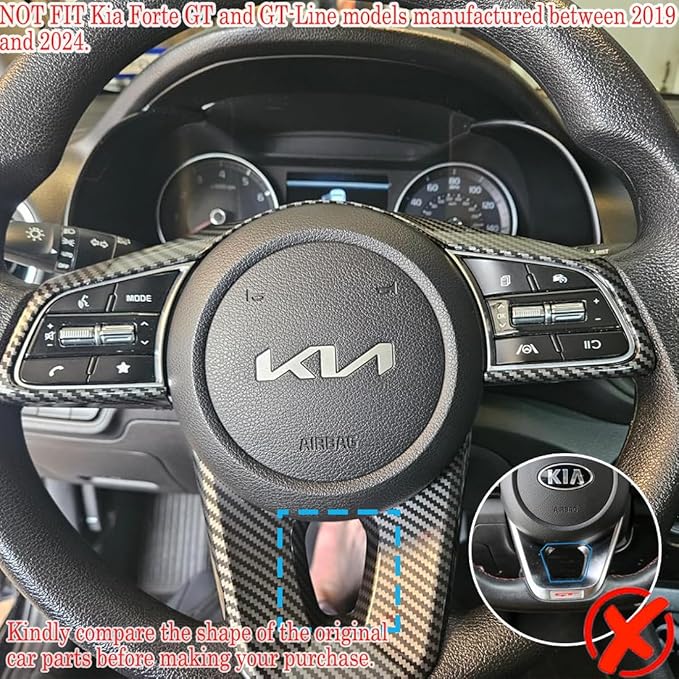MUXEE 3Pcs Steering Wheel Cover Trims Interior Decaration Sticker for Kia Forte Cerato K3 2019 2020 2021 2022 2023 2024 - ABS Carbon Fiber Sport Interior Accessories(NOT FIT GT and GT Line Models)