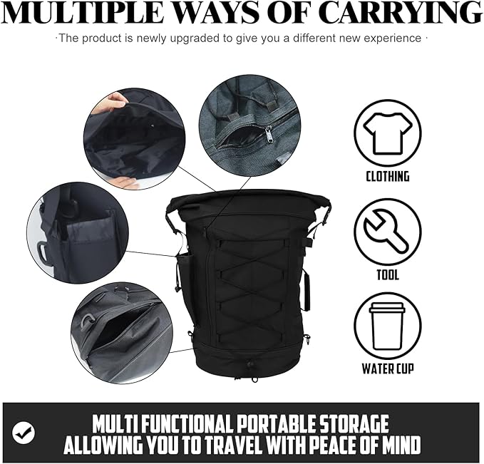 Motorcycle Sissy Bar Backrest Bag Travel Luggage Bag Large Capacity Duffle Bag Expandable 50L-80L Gear Tail Bag with Rain Cover&Shoulder Strap Universal Fit For Harley Yamaha Suzuki