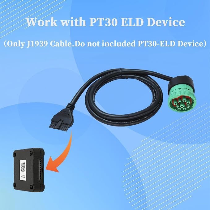 J1939 9 Pin Green to 10 Pin Diagnostic Cable,Compliant ECM w/DOT, Compatible with PT30 ELD Logbook for Freightliner, Kenworth, Peterbilt,Westernstar Trucks,Work with ELD Devices for Truckers