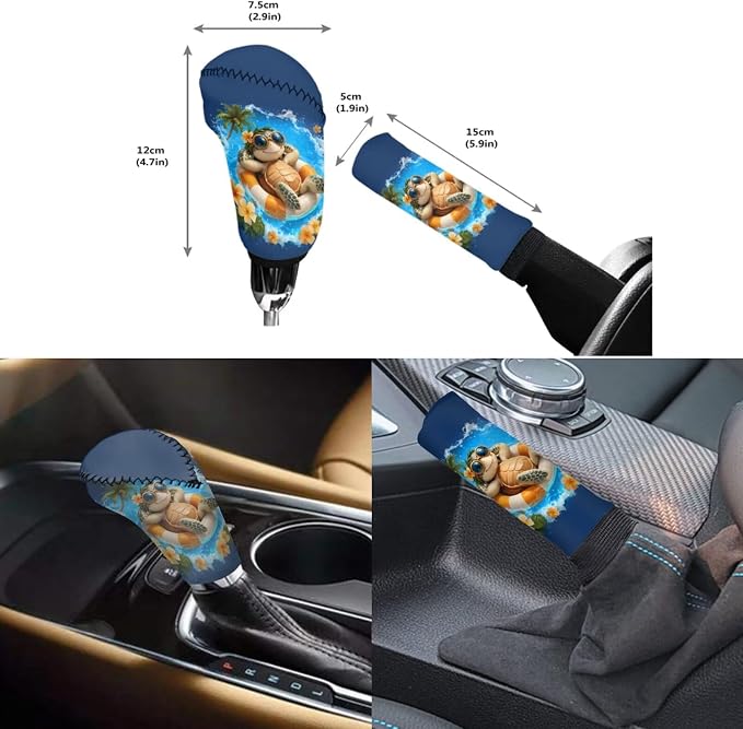 Forchrinse Hawaiian Sea Turtle Car Seat Covers 15 Pcs Auto Interior Cover Set with Steering Wheel Cover,Armrest Seatbelt Pads,Car Garbage Can,Coaster,Handbrake Gearshift Cover for SUVs Trucks
