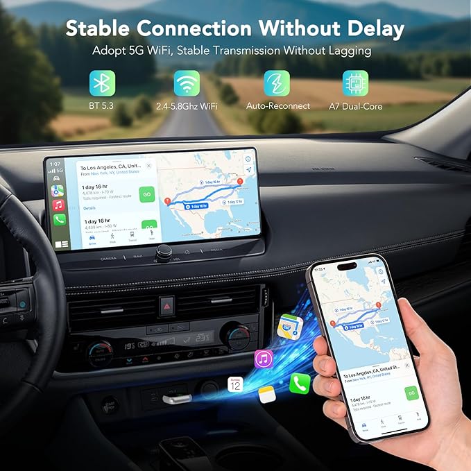 Wireless CarPlay Adapter 2026, 2-in-1 Convert Factory Wired CarPlay & Android Auto to Wireless, Plug and Play, Auto Reconnect, Compatible with iPhone & Android Phones, USB/USB-C, Light Grey
