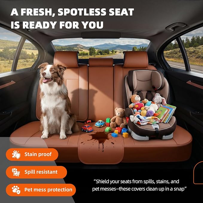 5-Seater Car Seat Covers Full Set, Fit for Front and Rear Seats of Cars, Waterproof and Breathable Nappa Leather, Compatible with Airbags, Car Seat Protector Covers for Most Cars - Brown