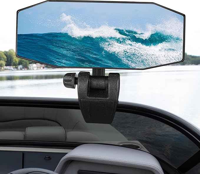 Boat Mirror Rear View Pontoon Mirror for Marine Ski Water Skiing Surfing,4.7" x 12.2" Extra Large Boat Rear view 360° Adjustable Stable,Easy Clamp on Windshield/Window Frame 1/2 inch Max