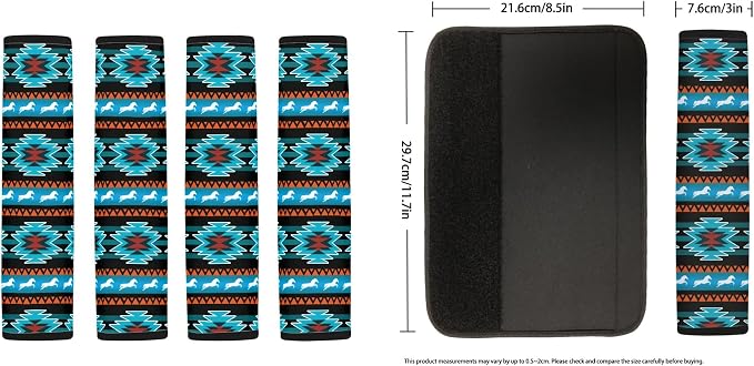 Aztec Western Car Seat Cover Full Set with Tibal Horse Car Seat Cover Steering Wheel Cover, Shoulder Pads, Aztec Auto Seat Covers Car Accessories Universal Fit for Most Cars, Blue