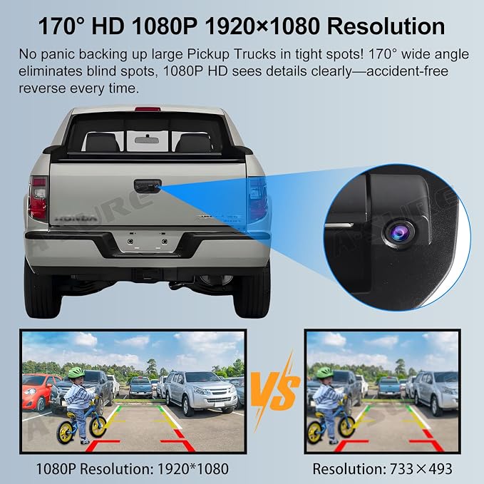 ASURE Tailgate Handle with Backup Camera Replacement for Honda Ridgeline 2006-2014 1080P HD Rear View Camera Night Vision IP68 Waterproof Wide Angle Truck Reverse Camera