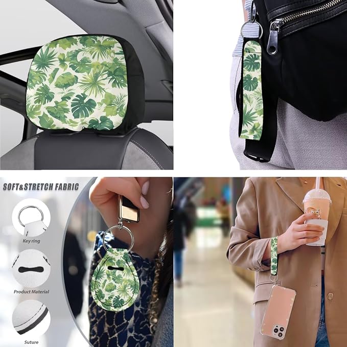 Monstera Universal Car Seat Covers 13 Set, Tropital Palm Leaf Car Accessories for Front Rear Seat Cover, Green Ocean Island Plants Steering Wheel Cover Seat Belt Pads