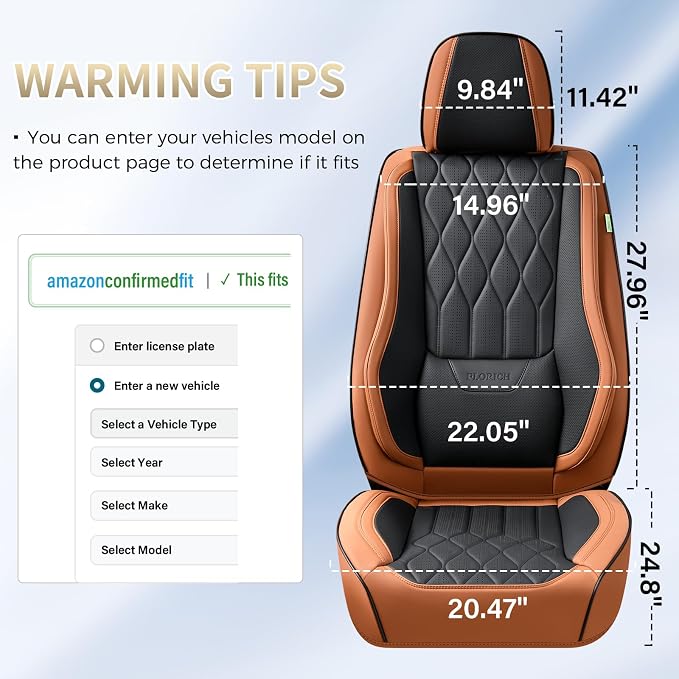 FLORICH Automotive Seat Covers Leather Seat Covers Front Seat Driver Seat Covers with Lumbar Support Luxury Car Seat Covers Waterproof Seat Cushion Universal Fit for Most Cars Trucks SUV, Brown&Black