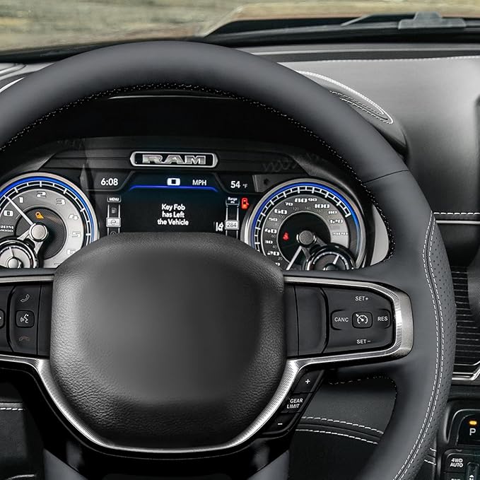 MEWANT Hand-Stitched Steering Wheel Cover Wrap for Dodge Ram 1500 2019-2023 Steering Wheel Accessories for Dodge Ram(Backsides Without Buttons)