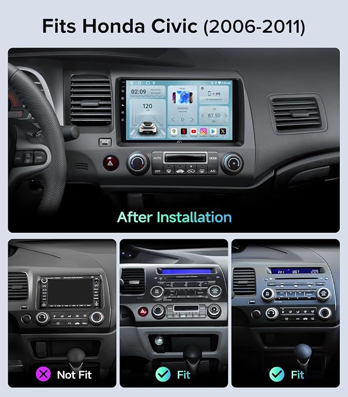 9" Car Stereo Radio for Honda Civic 2006 2007 2008 2009 2010 2011 - Wireless CarPlay Android Auto | 5G WiFi GPS Navigation | IPS HD Touchscreen | Bluetooth/FM/SWC | 1080P Backup Camera