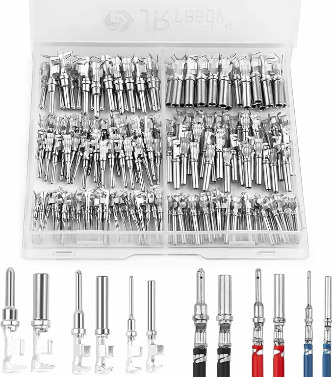JRready ST6441 Deutsch Contact Kit, Deutsch Stamped Pin, Open Barrel Contacts Kit Size 12 16 20 Male Pins and Female Sockets Support Wire Guage 22-12AWG for DTP, DT, DTM Series Connectors 180pcs