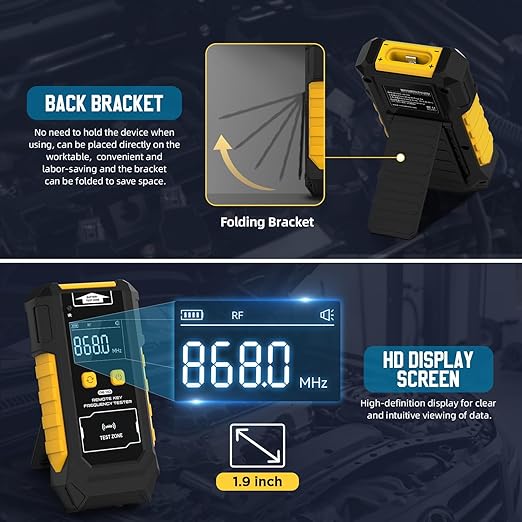 3-in-1 Universal Remote Key Tester with HD Display - Infrared Signal Testing, Key Frequency Detection & Button Battery Voltage Check, 315/433/868/902MHz, 2 Power Supply Methods with Bracket