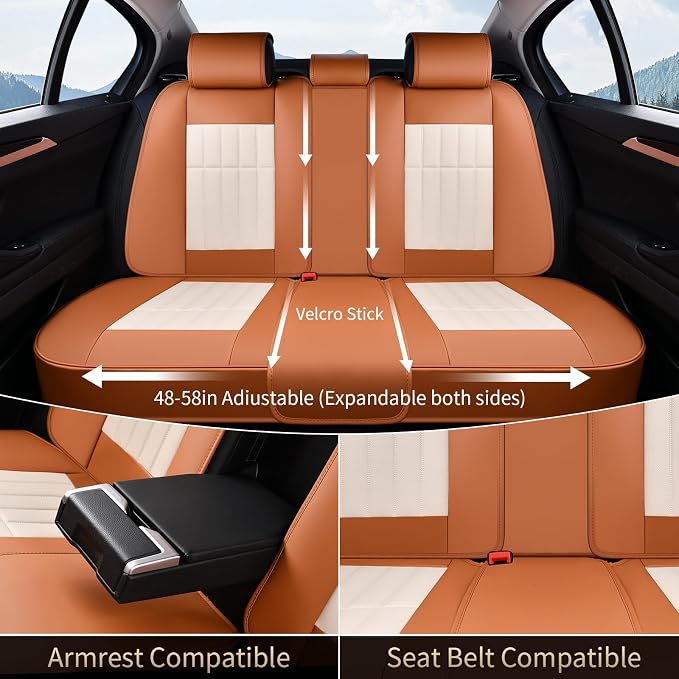 FLORICH Car Seat Covers Full Set, Leather Seat Covers for Cars, Waterproof Car Seat Protectors 5 Seats, Front and Rear Seat Covers for Cars, Automotive Seat Protector Fit for Most Car SUV - BrownBeige