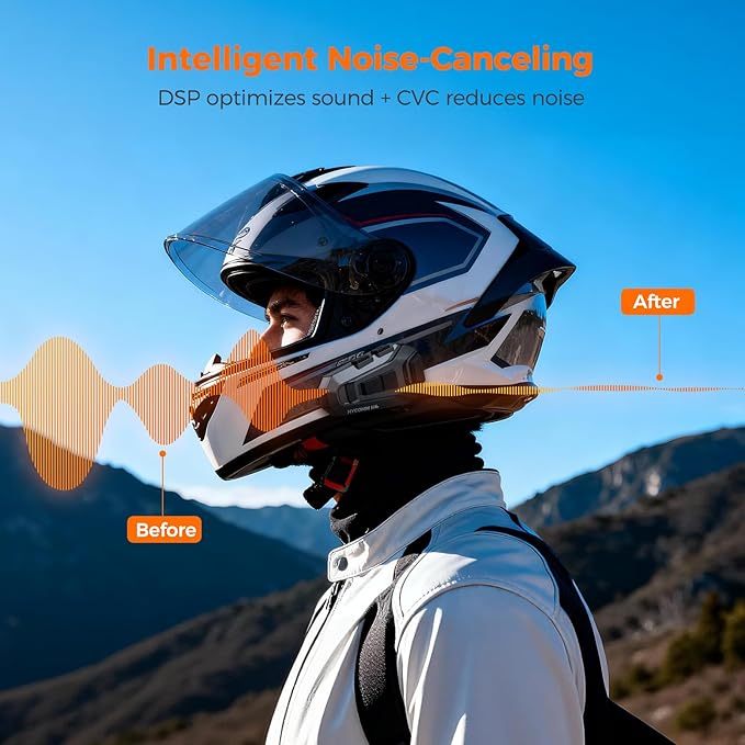 H4 Helmet Intercom, 4-Rider 1.2 Miles Motorcycle Bluetooth Headset, Audio Multitasking, 1000mAh 35H Talk Time, Noise Cancelling, IP67 Waterproof, HD Speakers (1 Pack)