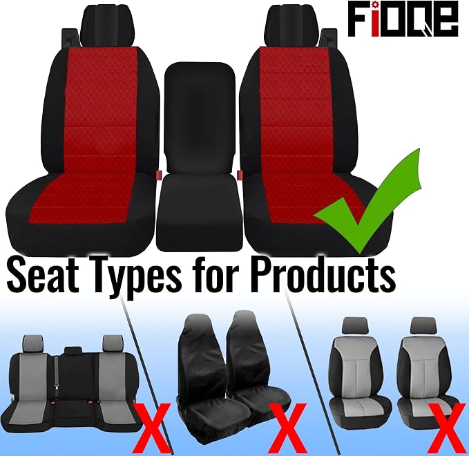 Front Durable Fabric Seat Covers for Ford F150 XL XLT Standard Cab 2004 2005 2006 2007 2008, Front 40/20/40 Split Bench with Integrated Seatbelts & Solid Armrest-Red