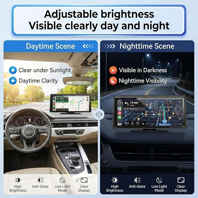 8.1" Portable Wireless CarPlay Stereo with 2K Dash Cam & 1080P Backup Cam | Wireless CarPlay/Android Auto, Voice Control, Split Screen, Plug & Play, 2K Dash Cam + 1080P Rear Cam