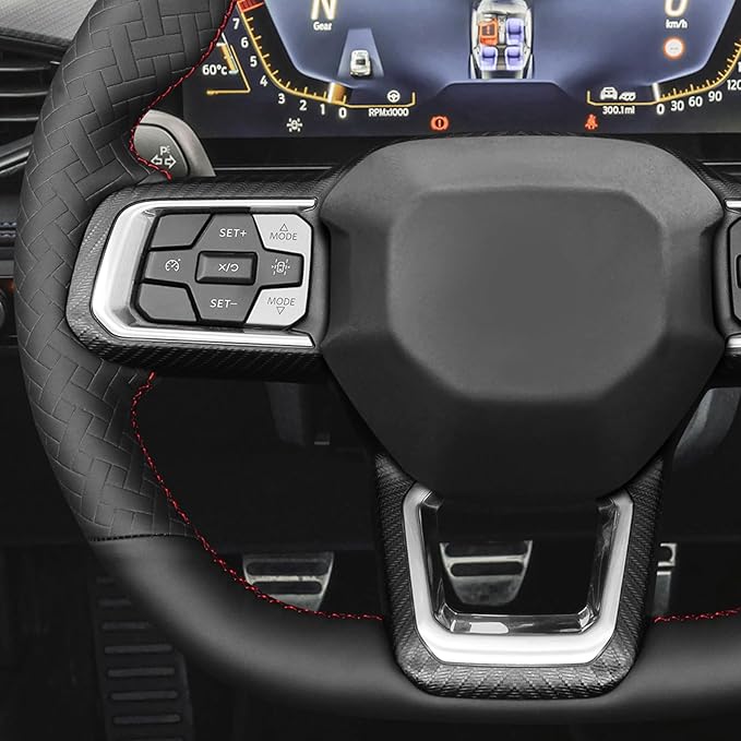 MEWANT Hand Stitch Black Solid Woven Embossed Artificial Leather Steering Wheel Cover for Ford Mustang 2024