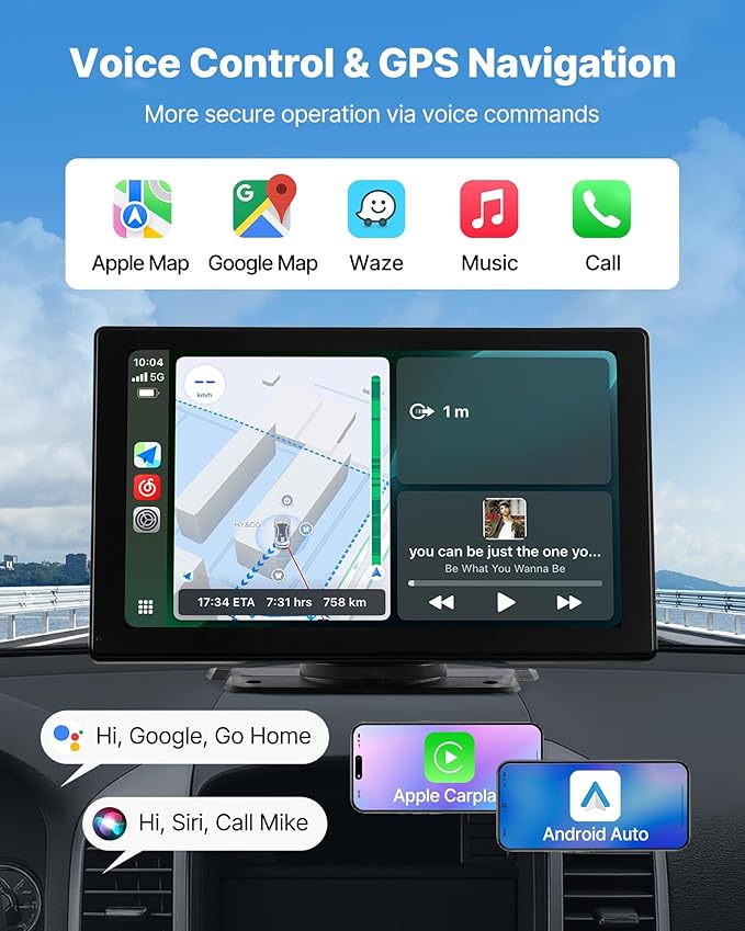 VEVOR Wireless Car Stereo, 9-Inch HD Portable Radio Touch Screen Compatible with Apple CarPlay & Android Auto, CarPlay Screen with Backup Camera, Voice Control, Mirror Link, Bluetooth, GPS Navigation
