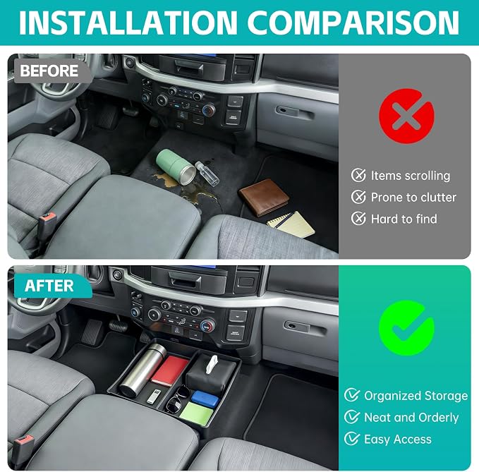 Center Console Floor Organizer for 2015-2026 Ford F150 & 2017-2026 F250 F350 F450 Super Duty Accessories, Beach Seat Front Storage Box Tray, Interior Accessories for f-150 (Jump Seat ONLY)