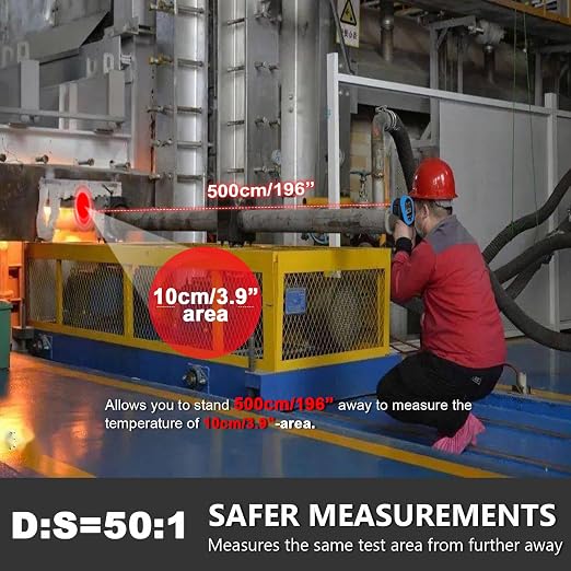 HOLDPEAK Pyrometer D:S=50:1, High Temp Infrared Thermometer -58℉~3272℉(-50℃~1800℃), Non-Contact Industrial Laser Thermometer Gun with Flashlight, Digital IR Temperature Gauge HP-1800 (NOT for Human)