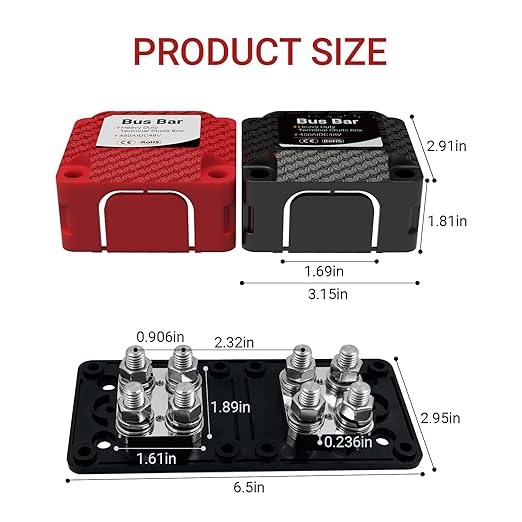 Bus Bar 450A 48V DC Heavy Duty Terminal Studs Box, 2-Pack Busbar with 8 * 3/8 INCH(M10) Studs, Flame Retardant ABS+PC Insulation Cover for Marine, Boat, Car, RV, Solar Panel Electrical Wiring