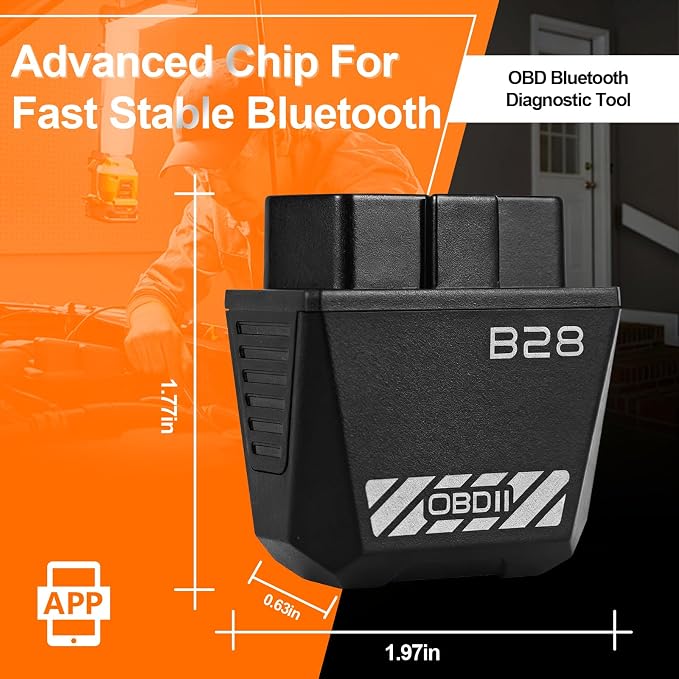 B28 Bluetooth 5.3 OBD2 Scanner, Wireless Diagnostic Tool for Check Light, 1000+ Fault Codes (No ABS/SRS), Professional Code Reader for iOS & Android, Fits 1996+ OBDII Compliant Vehicles