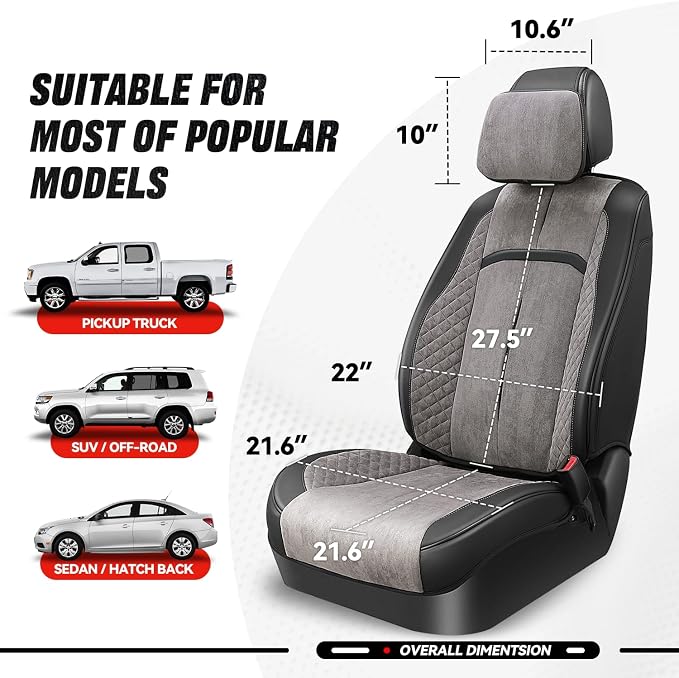 Auto Dynasty Car Seat Covers Front Set, Anti-Slip Automotive Interior Covers with Storage Pocket, Breathable Car Seat Protectors, Airbag Compatible, Universal Fit Most Vehicles, Gray (Voris Series)