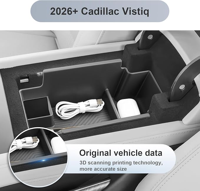 SKTU for 2026 2027 Cadillac Vistiq Center Console Organizer for 2026+ Cadillac Vistiq (Luxury/Premium Luxury/Sport/Platinum) Console Tray Cadillac Vistiq 2026 2027 Accessories ABS Insert Storage Box