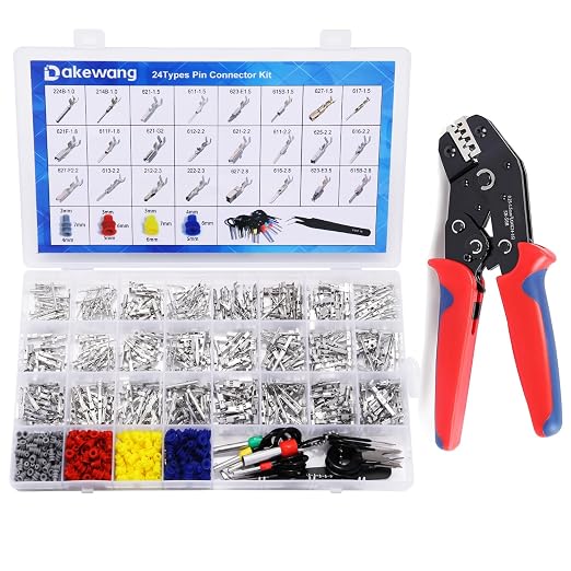 900Pcs 24Types of Pin Connector Kit and Terminal Pins with Crimping Tool | 1/1.5/1.8/2.2/2.3/2.8/3.5mm Male&Female Non Insulated Wire Terminal Pin Kit with Ratchet Crimping Tool,Electrical Connector