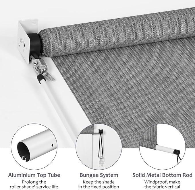 KELIXU Patio Shades Roll Up Outdoor Blind, 4' W x 6' H Cordless Sun Shade Privacy Screen with 90% UV Protection Exterior Roller Shade Cloth for Porch Pergola Backyard Windows Balcony, Gray