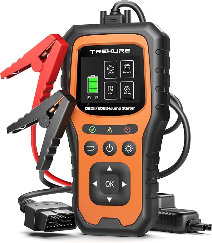 Car Battery Jump Starter with OBD2 Scanner 5000A, Car Battery Jumper Starter Portable (All Gas/10L Diesel), 12V Jump Box Jumper Cables, Code Reader for Check Engine Light, Diagnostic Tool