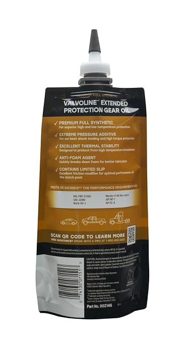 Valvoline FlexFill Extended Protection Full Synthetic 75W-90 Gear Oil 1 QT Pouch, Case of 4