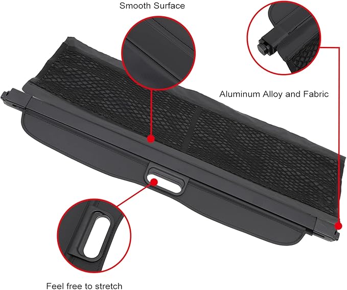 SCITOO Cargo Cover Shade for 2016 2017 2018 Fit for Smart Fortwo Accessories Retractable Rear Trunk Anti-Peeping Security Shade with Extra Storage Net Easy to Install