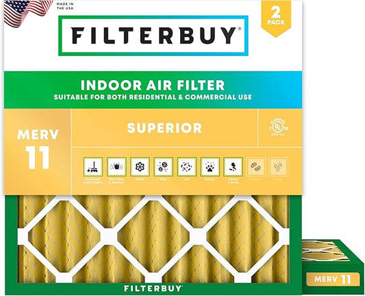 Filterbuy 23.5x23.5x2 Air Filter MERV 11 Superior Pet & Allergy Defense (2-Pack), Electrostatic Pleated HVAC AC Furnace Filters Replacement (Actual Size: 23.38 x 23.38 x 1.75)