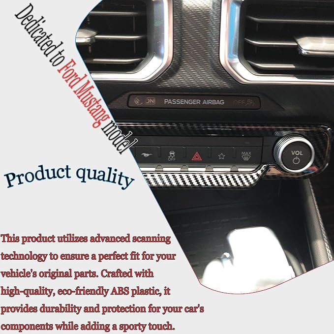 MUXEE A/C Control Panel Cover, for Ford Mustang 2024 2025 2026 - ABS Carbon Fiber Dashboard AC Air Vent Outlet Grain Sport Interior Trim Accessories