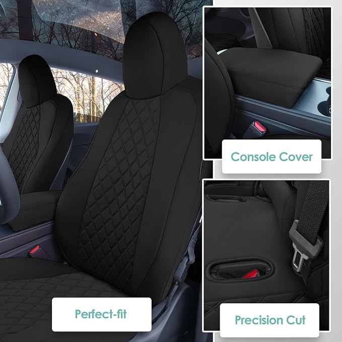 FH Group Custom Fit Car Seat Covers Specifically Made for 2020-2025 Tesla Model Y Ultraflex Neoprene Water Resistant Automotive Seat Covers - Full Set Black