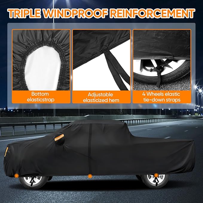 Truck Cover Waterproof All Weather - Pickup Truck Car Cover Fit for Most Regular Cab Short Box Ford Ranger/F100,Chevy C10 S10,Ram 150/250,Nissan Frontier etc (Length Up to 210 inch)