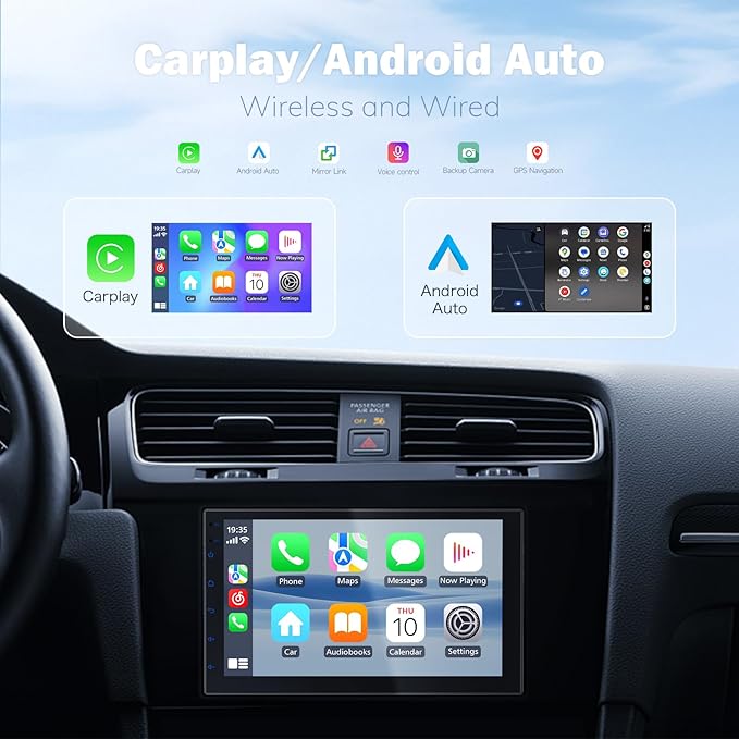 Haudio 7 Inch Double Din Car Stereo with Wireless Apple CarPlay & Android Auto, Touchscreen Android Radio, Bluetooth Car Audio Receiver (No reversing Camera)