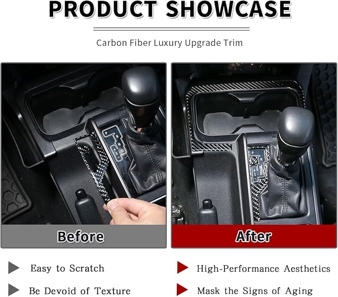 Factory Direct Sale Soft Carbon Fiber Interior Trim Accessories for 2016-2020 Toyota Tacoma Center Console Storage Box Gear Shift Indicator Decorative Stickers 2 PCS (Black Carbon)