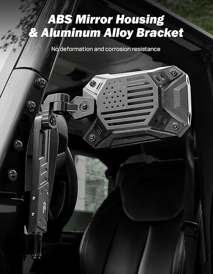 JOYTUTUS Mirrors Doors Off Compatible with Wrangler JK JL Gladiator JT, Door Hinge Mirror Anti-shake Wide Vision Easier Install, Doorless Side Quick Release Mirror