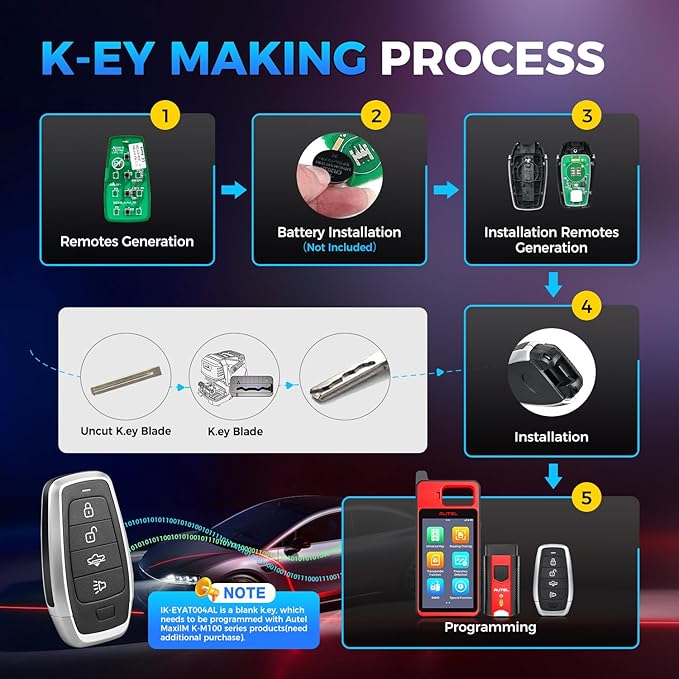 2026 Autel MaxiIM IKEYAT004AL Programmable Blank Key, 360° 130FT Remote, 4 Buttons Universal Fob Replacement for 700+ Vehicle, Air Suspension, Work with Autel KM100, IM508S, IM608 PRO II