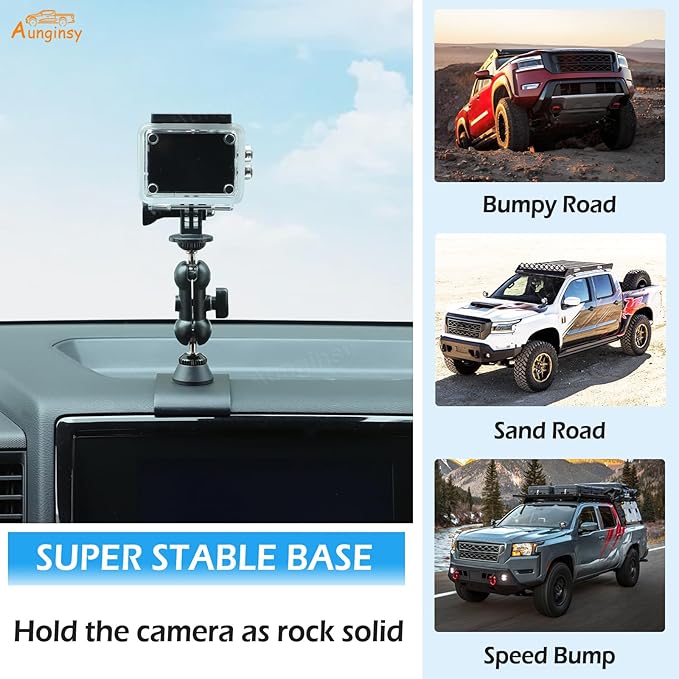 Car Center Console Dash Cam Mount Holder Compatible with Nissan Frontier 2022 2023 2024, Dashboard Panel Car Action Cameras Bracket for Video Record, 180° Rotation Adjustable Stabilizer Accessories