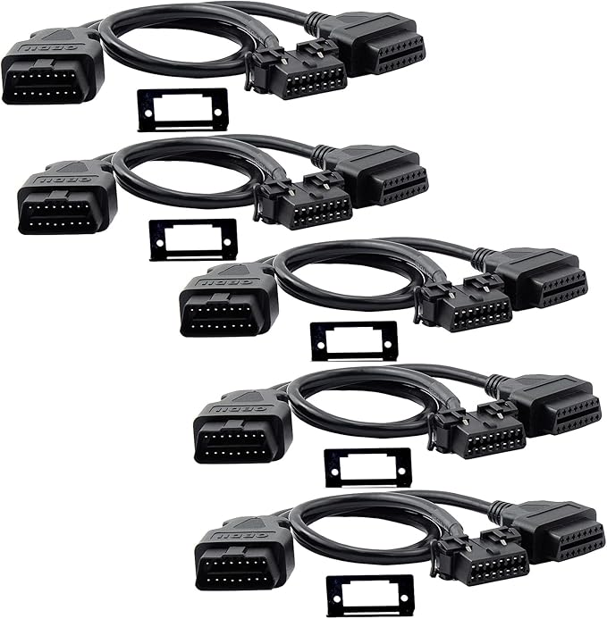 Pack of 5 iKKEGOL OBD2 OBD II Full 16 Pin Splitter Y Open Cable J1962 1 Male to 2 Female Connector Underdash Mount Bracket for Diagnostic DIY Extension Adapter 50cm/20