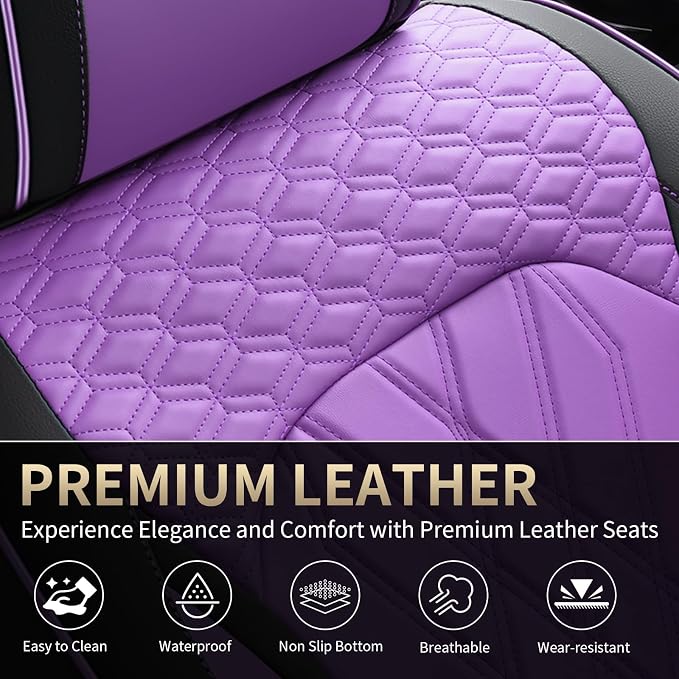FLORICH Seat Covers for Cars Purple Leather Car Seat Covers Front Pair Breathable Automotive Car Seat Cover Non-Slip Easy Installation Comfortable Universal Fit for Most Car Truck SUV, Black&Purple