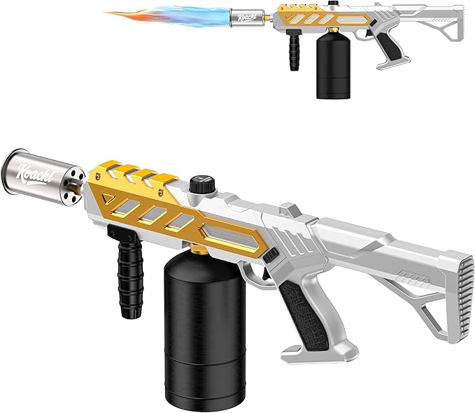 Koackl Powerful Propane Torch, Blow Torch with Adjustable Flame, Flamethrower Kitchen Torch Burner Gas Welding Kits for Grill, BBQ, Searing Steak, Camping & Charcoal Torch Lighter Golden
