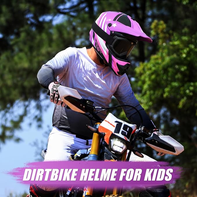 Youth Dirt Bike Helmet DOT Approved, Kids Motocross Full Face Helmet with Adjustable Goggles Riding Gloves & Storage Bag, Off-Road Sport Gear Set for Boys Girls ATV UTV
