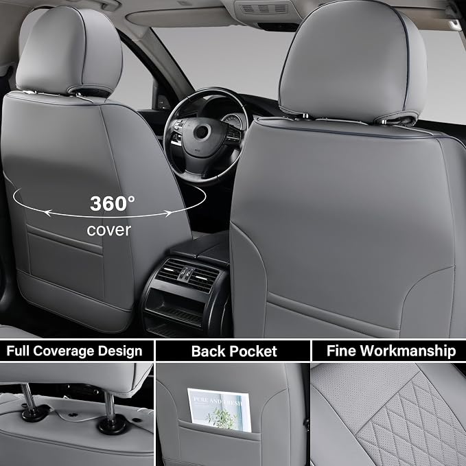 Coverado Tacoma Leather Seat Covers, Front Car Seat Covers Custom Fit for 2016-2023 Toyota Tacoma Double & Crew Cab, Covers Seat Protector for Tacoma Accessories (Gray)